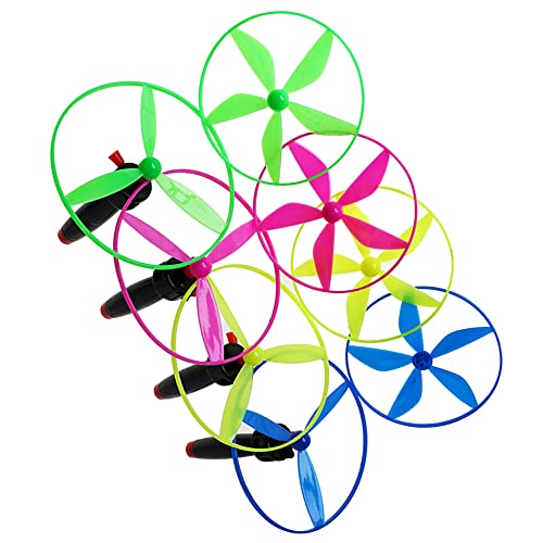 4 Pcs Flying Saucer Toys Fun Fly Toys Pull String Propeller Flying Saucers for Children Outdoor Games (Random Color)