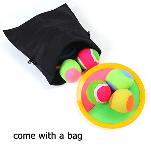 ANECO Toss and Catch Balls Game Paddle Catch Ball Set Sport Game with Storage Bag, 6 Paddles(3 Colors) and 6 Balls(Hard Ball and Soft Ball)