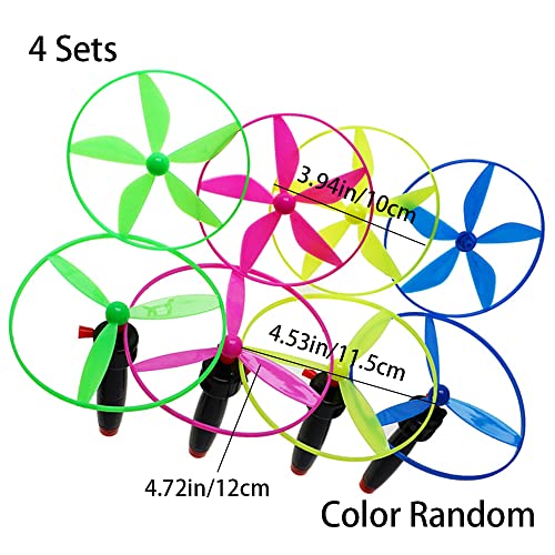 4 Pcs Flying Saucer Toys Fun Fly Toys Pull String Propeller Flying Saucers for Children Outdoor Games (Random Color)