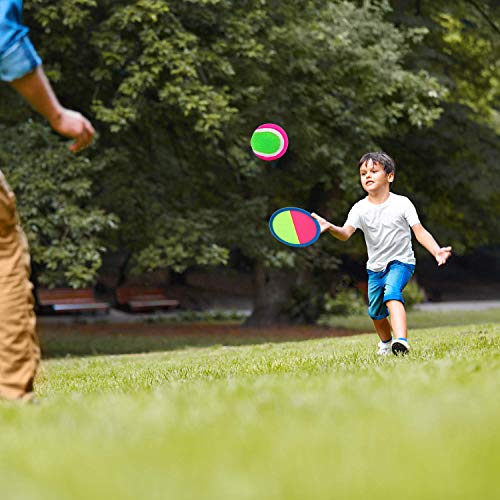 ANECO Toss and Catch Balls Game Paddle Catch Ball Set Sport Game with Storage Bag, 6 Paddles(3 Colors) and 6 Balls(Hard Ball and Soft Ball)