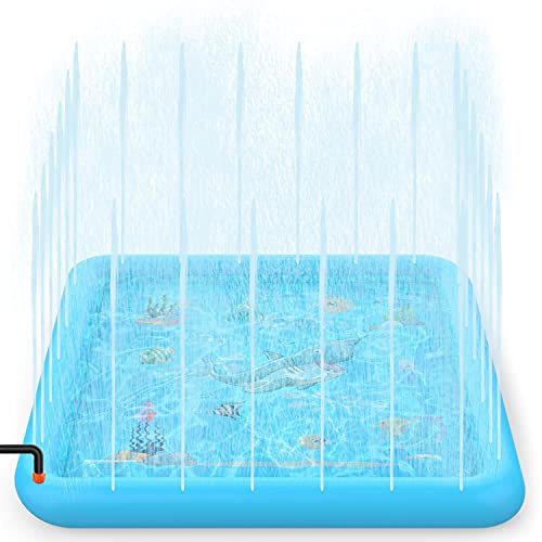 SOKA Large Square Sprinkle and Splash Water Play Mat Sprinkler Splash Pad Summer Spray Inflatable Water Toy for Kids Dogs Pets and Outdoor Garden Family Activities - Blue
