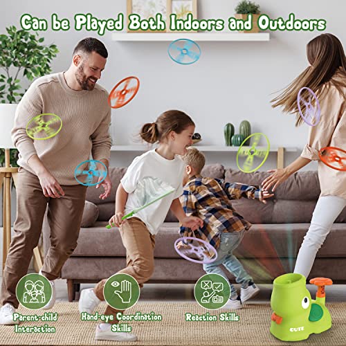 Kids Outdoor Garden Toys for 3+ Year Olds, OMWay Flying Disc Launcher Toy with 32 Disc for Toddlers Age 3 4 5, Fun Garden Games for Kids 4-8, Christmas Easter Birthday Gift for Boys and Girls Age 8-12