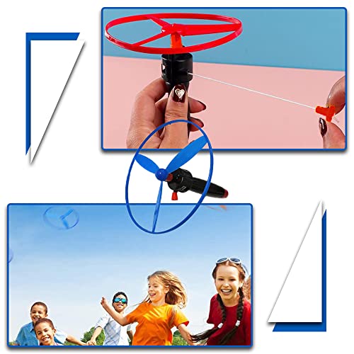 4 Pcs Flying Saucer Toys Fun Fly Toys Pull String Propeller Flying Saucers for Children Outdoor Games (Random Color)