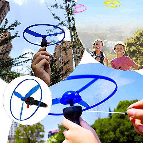 4 Pcs Flying Saucer Toys Fun Fly Toys Pull String Propeller Flying Saucers for Children Outdoor Games (Random Color)