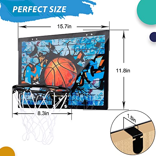 Mini Indoor Basketball Hoop Toy for Kids Adults, Over The Door Basketball Hoop With 4 Replacment Basketballs, Upgrade Thick Backboard Metal Rim Sport Game Toy for School Office Room Bedroom Pool