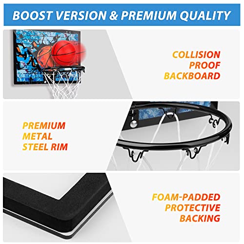 Mini Indoor Basketball Hoop Toy for Kids Adults, Over The Door Basketball Hoop With 4 Replacment Basketballs, Upgrade Thick Backboard Metal Rim Sport Game Toy for School Office Room Bedroom Pool
