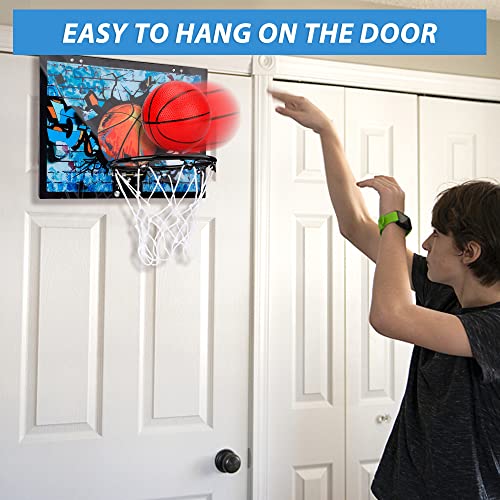 Mini Indoor Basketball Hoop Toy for Kids Adults, Over The Door Basketball Hoop With 4 Replacment Basketballs, Upgrade Thick Backboard Metal Rim Sport Game Toy for School Office Room Bedroom Pool