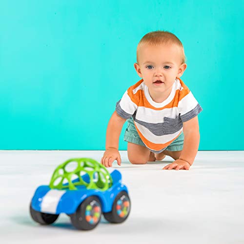 Bright Starts Oball Rattle & Roll Sports Race Car Toy Push and Go Vehicle, Easy Grasp, Ages 3 Months +, Blue