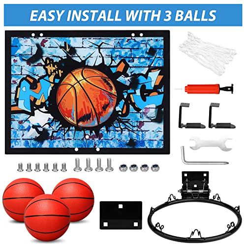 Mini Indoor Basketball Hoop Toy for Kids Adults, Over The Door Basketball Hoop With 4 Replacment Basketballs, Upgrade Thick Backboard Metal Rim Sport Game Toy for School Office Room Bedroom Pool