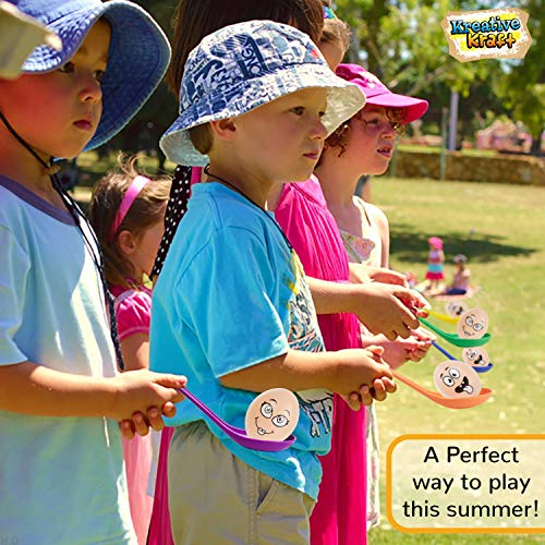 KreativeKraft Egg and Spoon Race Kit Outdoor Games For Kids, Garden Outdoor Toys Kids Party Games Set Includes 6 Easter Eggs & 6 Plastic Spoons, Family Games for Kids and Adults