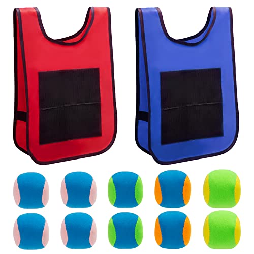MoonSing Dodgeball Game Set, Throwing Target Game with 10 Sports Balls, 2 Sticky Ball Vest Garden Toys for Kids Children Indoor Outdoor Activity Strengthen Physical Game