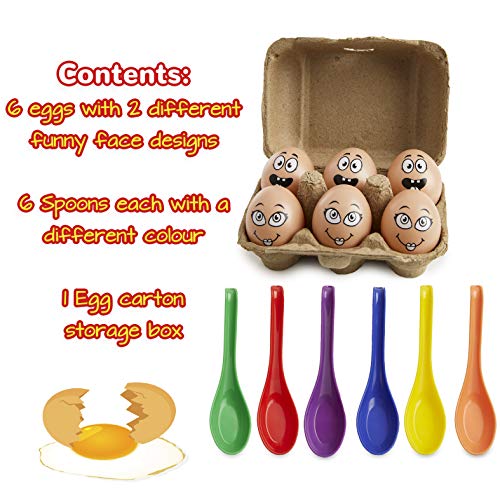 KreativeKraft Egg and Spoon Race Kit Outdoor Games For Kids, Garden Outdoor Toys Kids Party Games Set Includes 6 Easter Eggs & 6 Plastic Spoons, Family Games for Kids and Adults