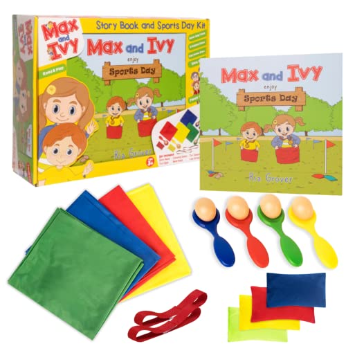 Max and Ivy enjoy Sports Day | Children’s Story Book and Sports Day Kit | Read and Play | Garden Games | Outdoor Toys | Kids Outdoor Games | Bean Bag Toss, Egg and Spoon Race, Sack Race & More