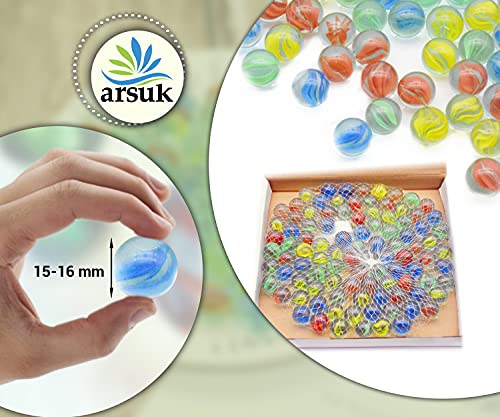 ARSUK Cat's Eye Marbles, Glass Marbles, Comes in a bag, Protection against damage, Sports Toys & Outdoor Games (160-170 Pcs, 955gm Approx.)