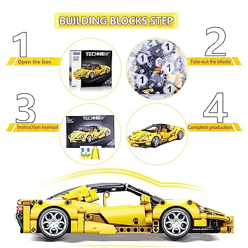 SIENON Technic Super Sports Car Building Kit Pull Back Race Car Toy, Racing Sports Collectible Model Supercar Building Set, Sports Vehicle Construction Toys for Kids Girls Boys Age 6+ (391 Pcs)
