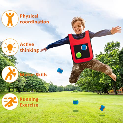 MoonSing Dodgeball Game Set, Throwing Target Game with 10 Sports Balls, 2 Sticky Ball Vest Garden Toys for Kids Children Indoor Outdoor Activity Strengthen Physical Game