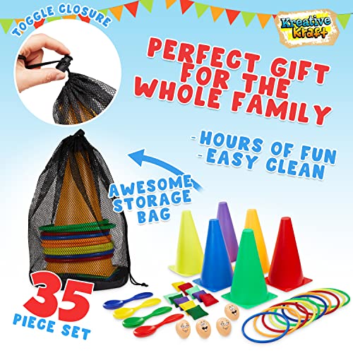 Garden Games Outdoor Play Equipment for Children Family Summer Kids Garden Toys Sports Day Kit Egg and Spoon Race Ring Toss Sack Race Bean Bag Toss Snakes and Ladders (4 in 1 Set)