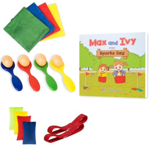 Max and Ivy enjoy Sports Day | Children’s Story Book and Sports Day Kit | Read and Play | Garden Games | Outdoor Toys | Kids Outdoor Games | Bean Bag Toss, Egg and Spoon Race, Sack Race & More