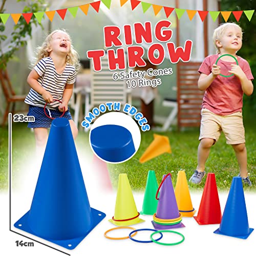 Garden Games Outdoor Play Equipment for Children Family Summer Kids Garden Toys Sports Day Kit Egg and Spoon Race Ring Toss Sack Race Bean Bag Toss Snakes and Ladders (4 in 1 Set)
