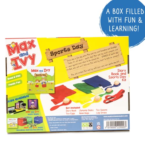 Max and Ivy enjoy Sports Day | Children’s Story Book and Sports Day Kit | Read and Play | Garden Games | Outdoor Toys | Kids Outdoor Games | Bean Bag Toss, Egg and Spoon Race, Sack Race & More