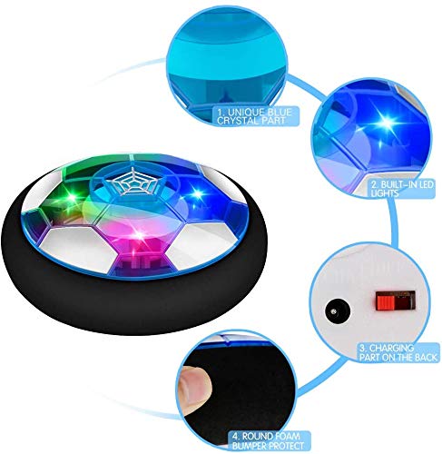 Rechargeable Air Power Football, Kids Hover Soccer Ball Toy Indoor with Soft Foam bumper & Led Lights, Sport Game Children Gadget Easter Birthday Gift/Present for Boys Girls Stocking Filler Xmas