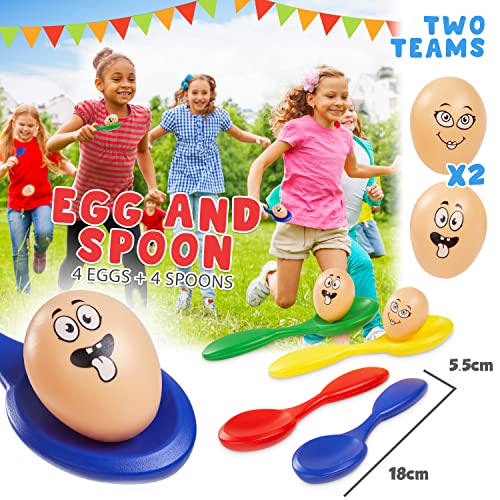 Garden Games Outdoor Play Equipment for Children Family Summer Kids Garden Toys Sports Day Kit Egg and Spoon Race Ring Toss Sack Race Bean Bag Toss Snakes and Ladders (4 in 1 Set)