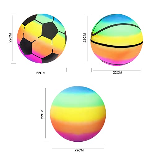 BQSHX 3 Pcs Toddler Sports Ball Set with Pump,Inflatable Football Basketball Rainbow Ball Outdoor Playground Garden Bouncy Beach balls Toy Game for Kids Children Boys Girls Christmas Birthday Gift