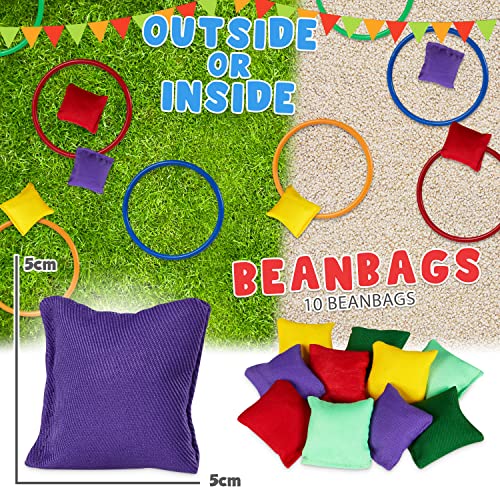 Garden Games Outdoor Play Equipment for Children Family Summer Kids Garden Toys Sports Day Kit Egg and Spoon Race Ring Toss Sack Race Bean Bag Toss Snakes and Ladders (4 in 1 Set)