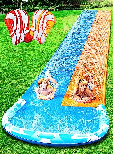 JOYIN 685 cm Slip Slide and 2 Bodyboards, Lawn Water Slides Slip N Waterslides Summer Water Toy with Build in Sprinkler for Backyard Outdoor Water Fun for Kids Adults