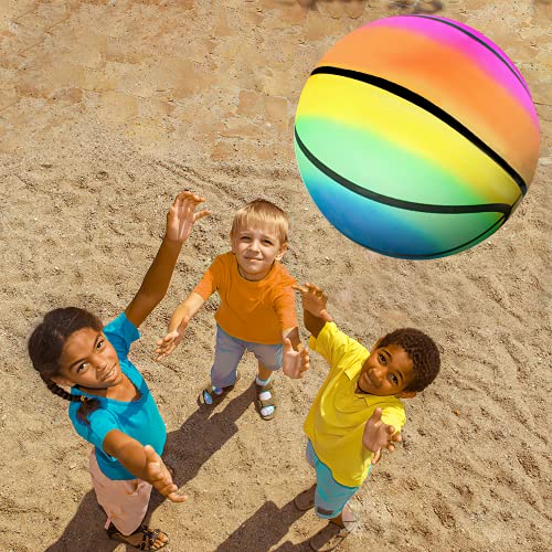BQSHX 3 Pcs Toddler Sports Ball Set with Pump,Inflatable Football Basketball Rainbow Ball Outdoor Playground Garden Bouncy Beach balls Toy Game for Kids Children Boys Girls Christmas Birthday Gift