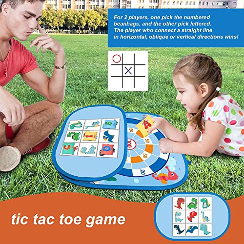 LATERN 3 In 1 Bean Bag Toss Game Toy, Dinosaur Ocean Theme Foldable Corn Hole Game, Safety Dart Game and Tic Tac Toe Game for Boys Girls Indoor Outdoor Garden Party