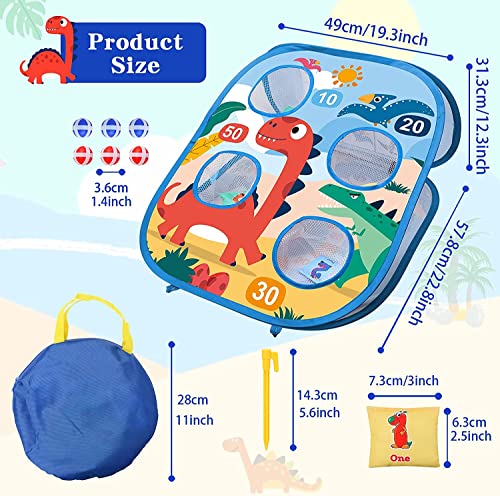 LATERN 3 In 1 Bean Bag Toss Game Toy, Dinosaur Ocean Theme Foldable Corn Hole Game, Safety Dart Game and Tic Tac Toe Game for Boys Girls Indoor Outdoor Garden Party