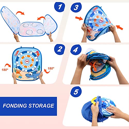 LATERN 3 In 1 Bean Bag Toss Game Toy, Dinosaur Ocean Theme Foldable Corn Hole Game, Safety Dart Game and Tic Tac Toe Game for Boys Girls Indoor Outdoor Garden Party