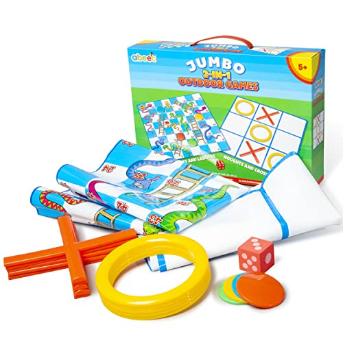 abeec Jumbo 2-In-1 Outdoor Games – Giant Board Games - Garden Games For Kids - Kids Garden Games Includes Snakes & Ladders and Noughts & Crosses Boards