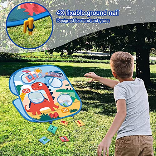 LATERN 3 In 1 Bean Bag Toss Game Toy, Dinosaur Ocean Theme Foldable Corn Hole Game, Safety Dart Game and Tic Tac Toe Game for Boys Girls Indoor Outdoor Garden Party