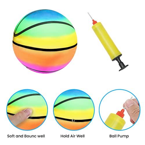 BQSHX 3 Pcs Toddler Sports Ball Set with Pump,Inflatable Football Basketball Rainbow Ball Outdoor Playground Garden Bouncy Beach balls Toy Game for Kids Children Boys Girls Christmas Birthday Gift