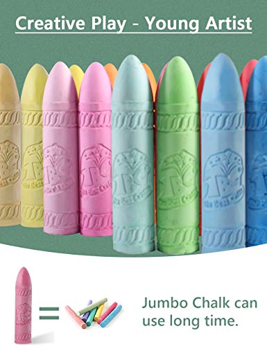 TBC Jumbo Pavement Chalks for Toddlers 48pcs Washable Outdoor Chunky Chalk for Kids Sidewalk Children Giant Chalk Set Non-Toxic for Street Yard Blackboard Chalkboard Playground Games Drawing Painting