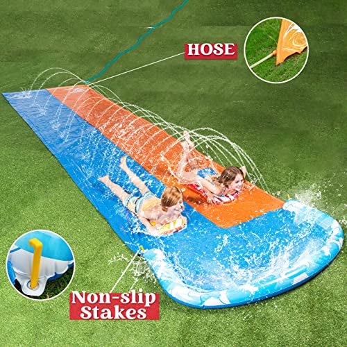 JOYIN 685 cm Slip Slide and 2 Bodyboards, Lawn Water Slides Slip N Waterslides Summer Water Toy with Build in Sprinkler for Backyard Outdoor Water Fun for Kids Adults