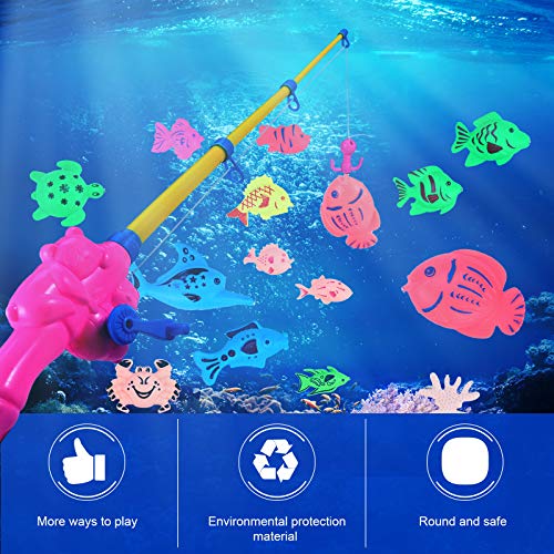 GOLDGE Magnetic Fishing Toys, 52 PCS Fishing Game Set for Kids with Inflatable Pool, 2 Pole Rods, 2 Nets, 46 Plastic Floating Fish and Mini Inflator, Toddler Educational Bath Toy Play Set
