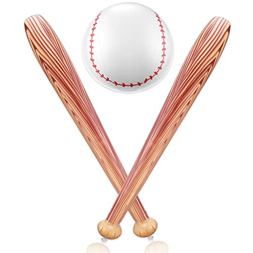 3 Pieces Baseball Balloons, Inflatable Baseball Bat Beach Baseball Including 16 Inch Baseball and 30 Inch Inflatable Baseball Bat Baseball Party Favors for Pool Beach Fun Sports Game Birthday Decor