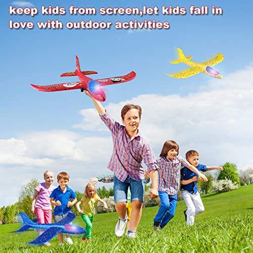 HFHY LED Airplane Launcher Toy, Catapult Aeroplane Toys, 3 Pack Flying Toys for Kids One-Click Ejection Model Foam Glider Plane with Children Boys Girls Outdoor Sport or Gift
