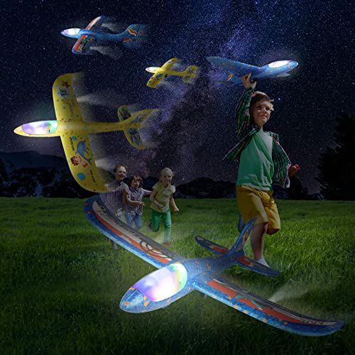 HFHY LED Airplane Launcher Toy, Catapult Aeroplane Toys, 3 Pack Flying Toys for Kids One-Click Ejection Model Foam Glider Plane with Children Boys Girls Outdoor Sport or Gift