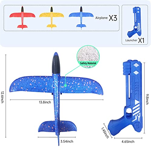 ZYHLTD Airplane Launcher Toys Set, Launcher and 3 Foam Airplanes, Fun Outdoor Toys Shooting Game, Gifts for Children, Family and Friends (Blue Launcher)