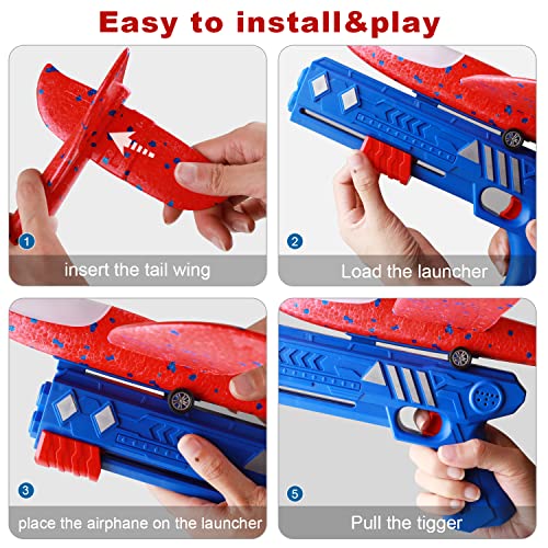 HFHY LED Airplane Launcher Toy, Catapult Aeroplane Toys, 3 Pack Flying Toys for Kids One-Click Ejection Model Foam Glider Plane with Children Boys Girls Outdoor Sport or Gift