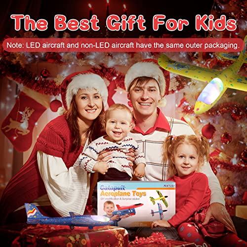 HFHY LED Airplane Launcher Toy, Catapult Aeroplane Toys, 3 Pack Flying Toys for Kids One-Click Ejection Model Foam Glider Plane with Children Boys Girls Outdoor Sport or Gift