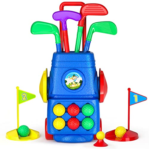 TEMI Toddler Golf Toy Set - Kids Golf Suitcase Game Play Set & Sports Toys with 6 Balls, 4 Golf Sticks, 2 Practice Holes - Indoor and Outdoor Toys for 2 3 4 5 Year Old Boys Girls