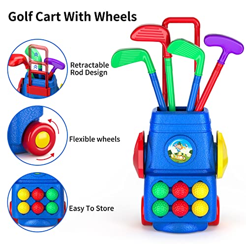 TEMI Toddler Golf Toy Set - Kids Golf Suitcase Game Play Set & Sports Toys with 6 Balls, 4 Golf Sticks, 2 Practice Holes - Indoor and Outdoor Toys for 2 3 4 5 Year Old Boys Girls