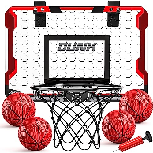 TEMI Basketball Hoop Indoor, Mini Basketball Hoop with 4 Balls, Over The Door Basketball Hoop for Kids and Adults, Basketball Toys for Boys Girls Age 3 4 5 6 7 8 9 10 11 12 - Kids & Teens Gift Ideas