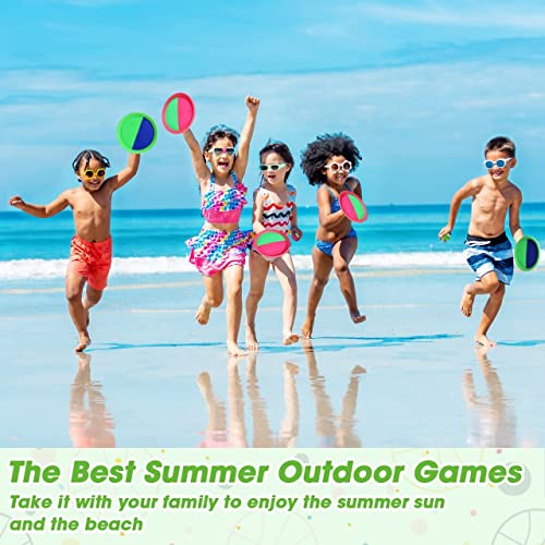 ZMLM Toss Catch Ball Toy Set: Upgraded Beach Yard Lawn Sport Game Activity Backyard Fun Outside Indoor Family Outdoor Toy for Age 3-12 Girl Boy Kid Birthday Gift with 4 Sticky Paddles 4 Throw Balls