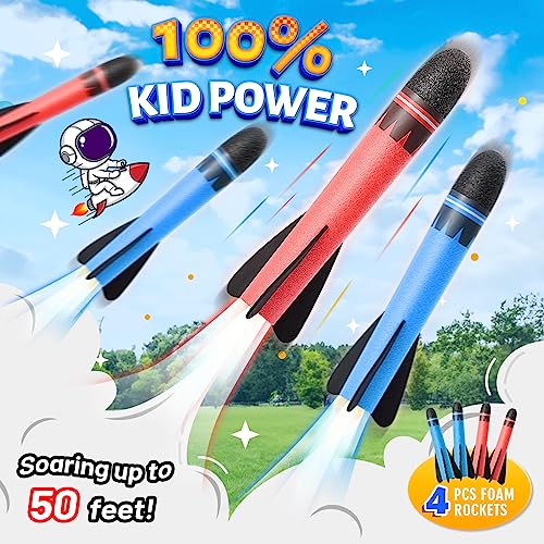 HappyGoLucky Kids Toys Age 3-12, Stomp Toy Rockets Toys for 4-10 Year Old Boys Garden Toys 3-9 Year Old Boys Girls Gifts Outdoor Toys Rocket Toy Launcher Boys Gifts Age 5 6 7 Birthday Gifts for Kids